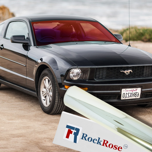 Lava Glow chameleon tint film on luxury car window
