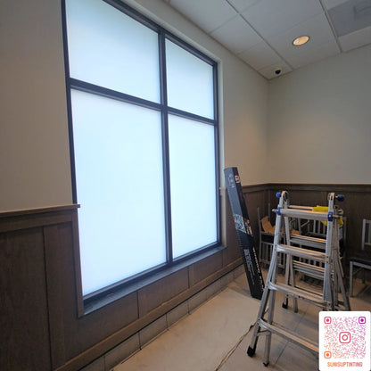 Sun is up tint from San Antonio tint a chik-a-fli using rockrose matte white tint. The picture shows the final result, which improves the privacy of restaurant