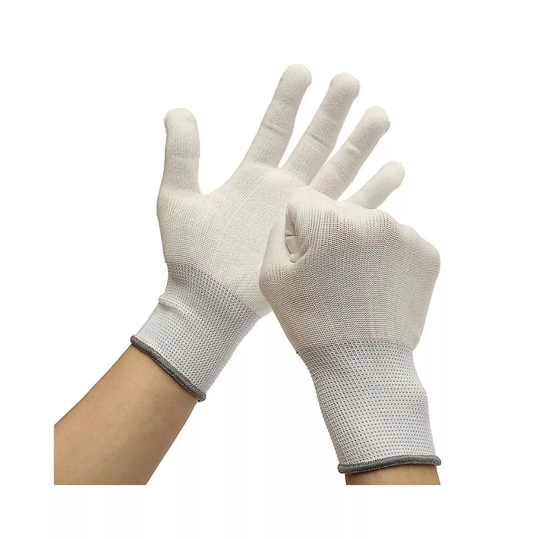 White gloves with gray cuffs on a white background