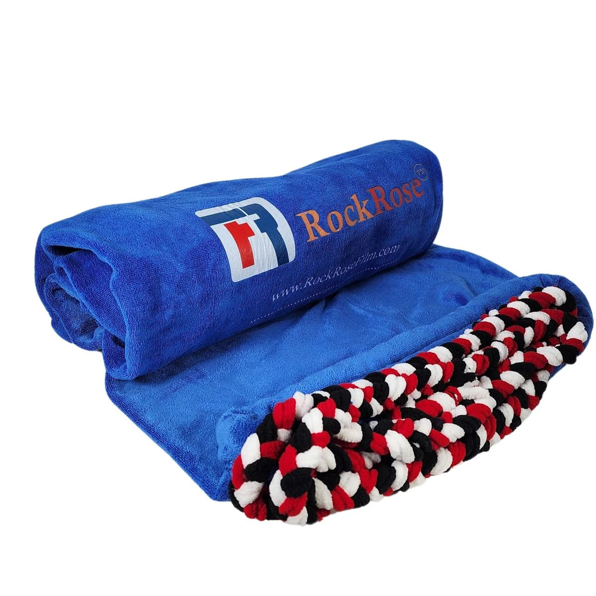 A blue dashboard cover with a patterned edge, branded with the RockRose logo, laid out on a neutral background.