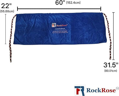 A blue dashboard cover with a patterned edge, branded with the RockRose logo, laid out on a white background.