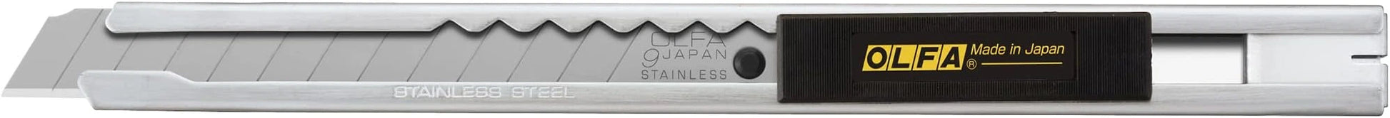 Side view of Olfa SVR-1 Stainless Steel Slide-Lock Utility Knife with made in japan marking