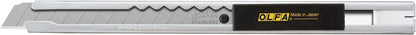 Side view of Olfa SVR-1 Stainless Steel Slide-Lock Utility Knife with made in japan marking