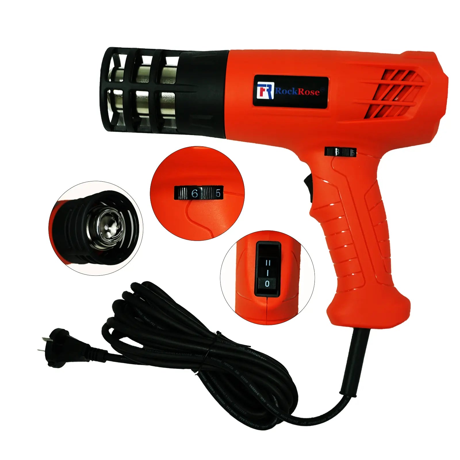 Orange heat gun with black accents on a white background