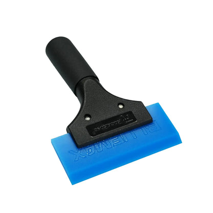 A black plastic squeegee with a bright blue rubber blade, shown on a plain white background. The brand name 'Rockrose' is embossed on the blue blade.