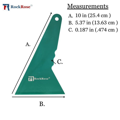 Quick foot Green tool with measurements and RockRose branding on a white background