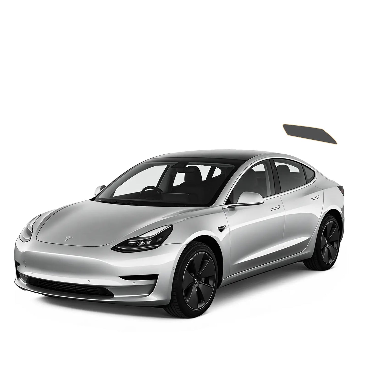 Silver tesla car on a white background with rear window precut tint
