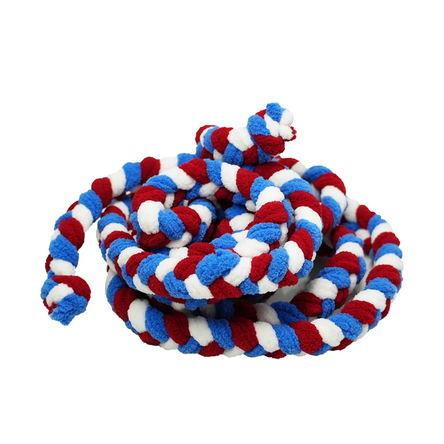 Red, white, and blue braided rope for tint on a white background