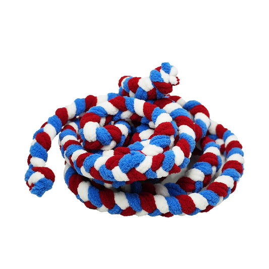 Red, white, and blue braided rope for tint on a white background