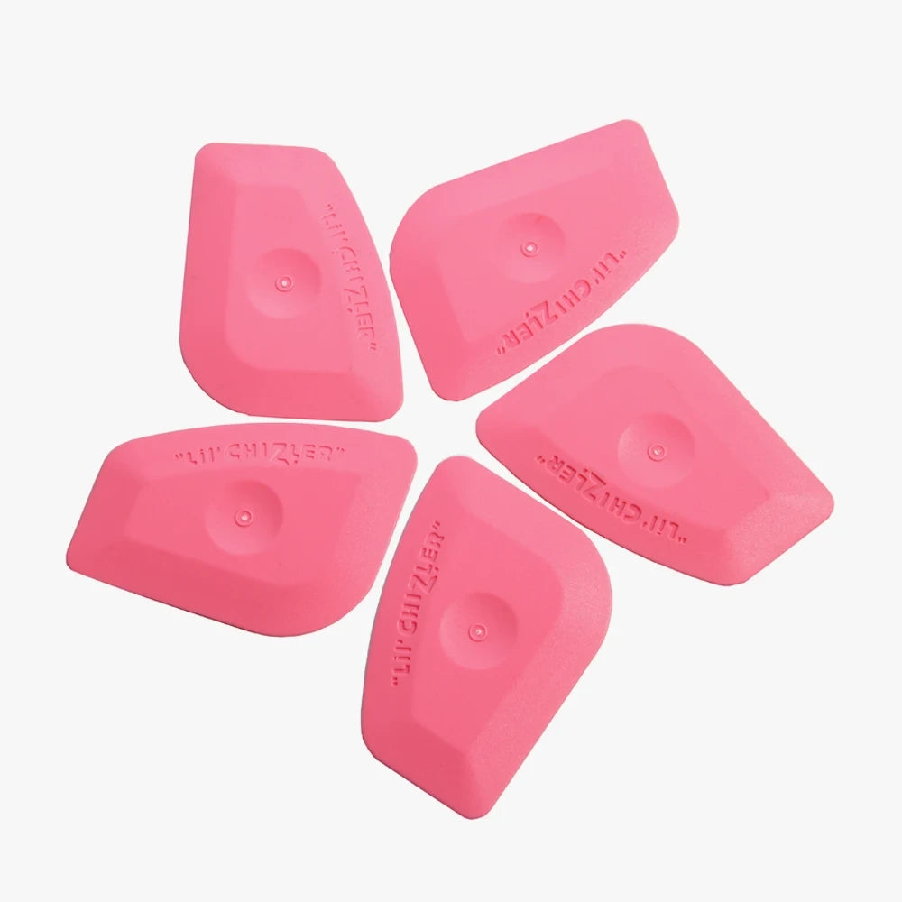 Five pink triangular plastic tools with 'Uncle Jim' branding on a white background