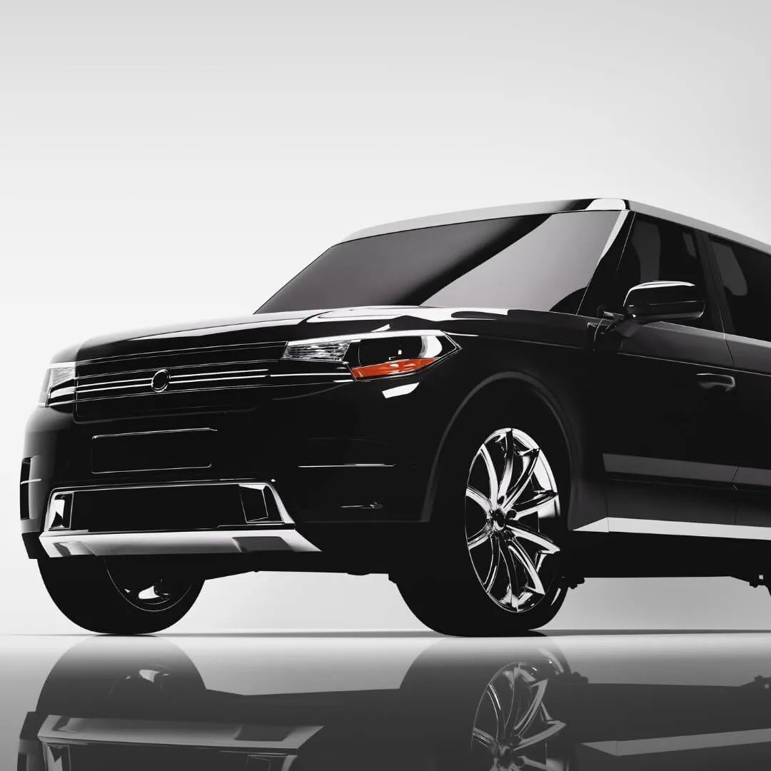 Black SUV on a reflective surface with premium carbon window tint series