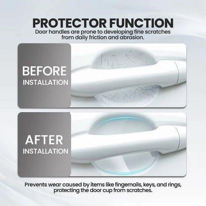 Before and after installation of a door paint protection film protector showing wear prevention.