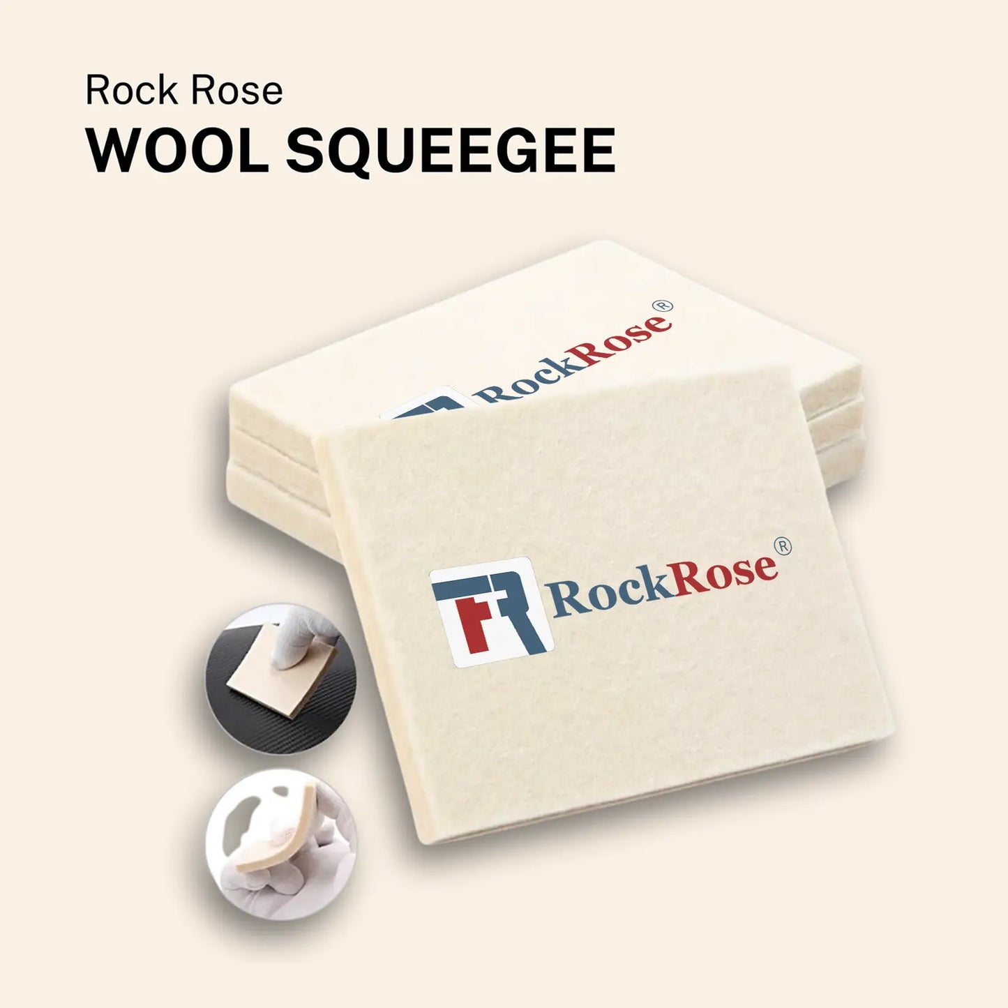 Wool Squeegee on a background with rockrose logo