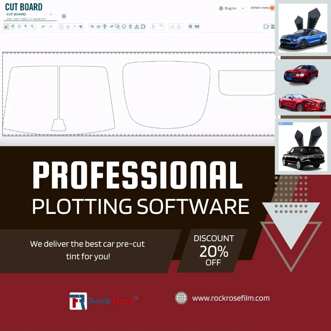 Advertisement for professional plotting software with car images and discount offer.