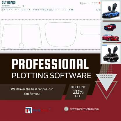 Advertisement for professional plotting software with car images and discount offer.