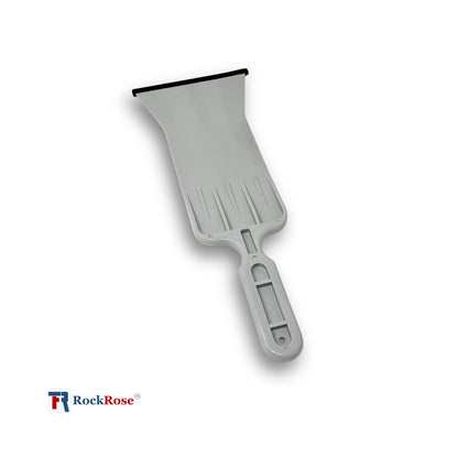 Gray windshield squeegee with a handle on a white background, featuring the RockRose logo.