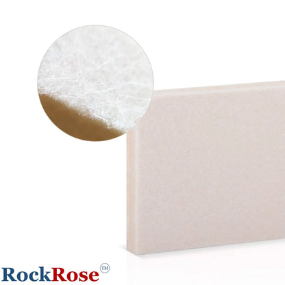 A rectangula wool squeegee shown on a white background with a circular inset close-up of its textured surface and a visible RockRose logo in the lower left corner.