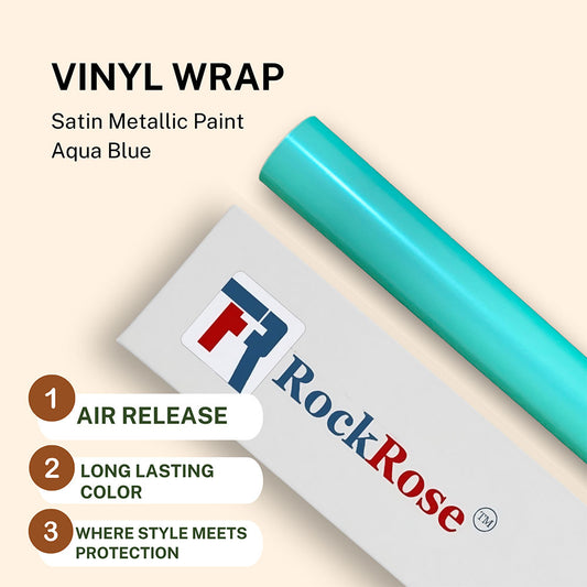 RockRose Satin Aqua Blue Metallic Paint Vinyl Wrap - Car Wrap Film for Interior Applications - Air Release Feature Vehicle Wrap Vinyl - UV Resistance Adhesive Back Automotive Vinyl - Aqua Blue