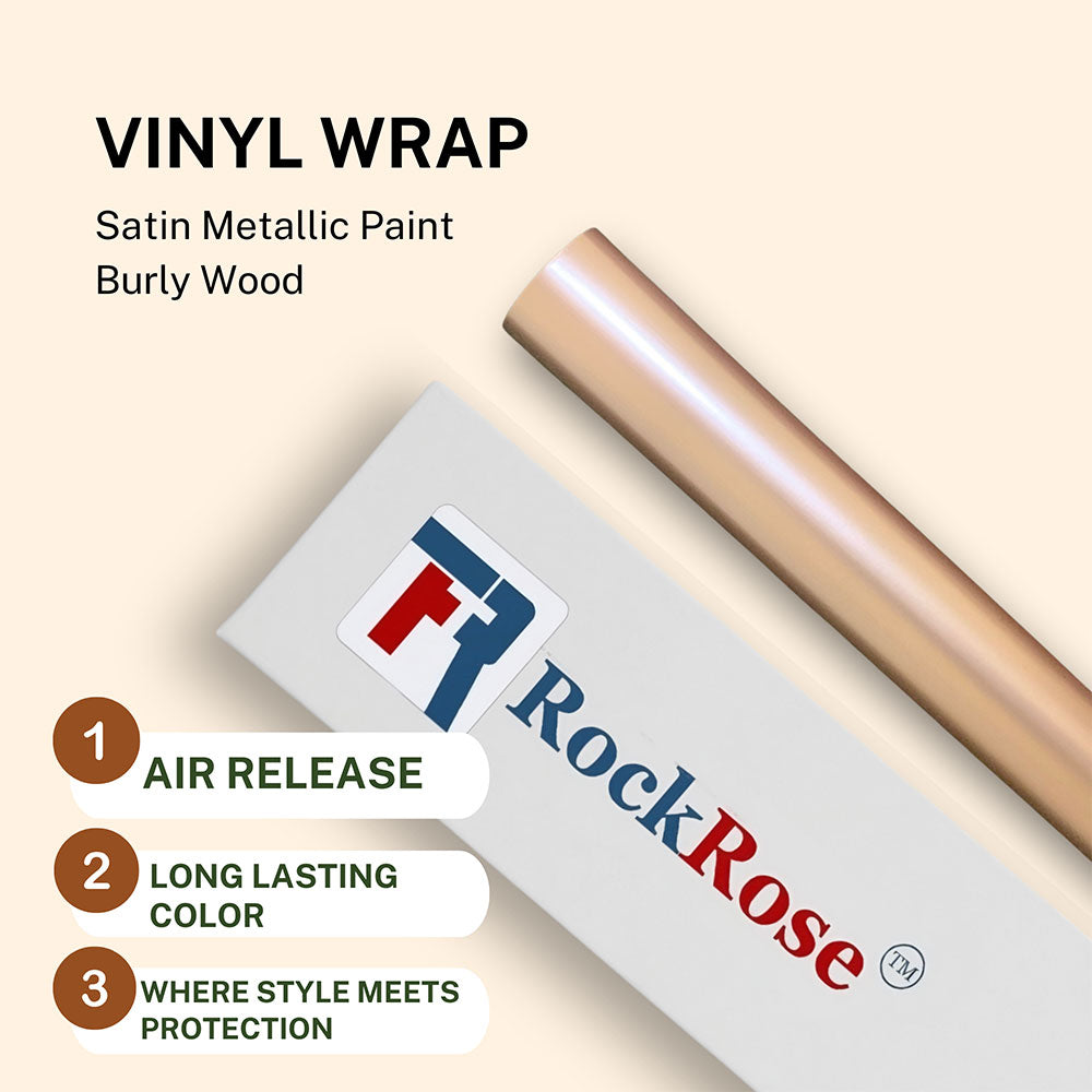 RockRose Satin Metallic Paint Vinyl Wrap - Car Wrap Film for Interior Applications - Air Release Feature Vehicle Wrap Vinyl - UV Resistance Adhesive Back Automotive Vinyl - Burly Wood