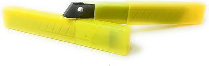 Two yellow plastic clips with a blade on a white background