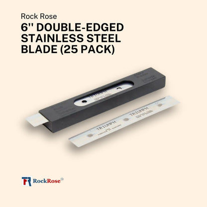 6" Double-Edged Stainless Steel Blade with packaging on a beige background