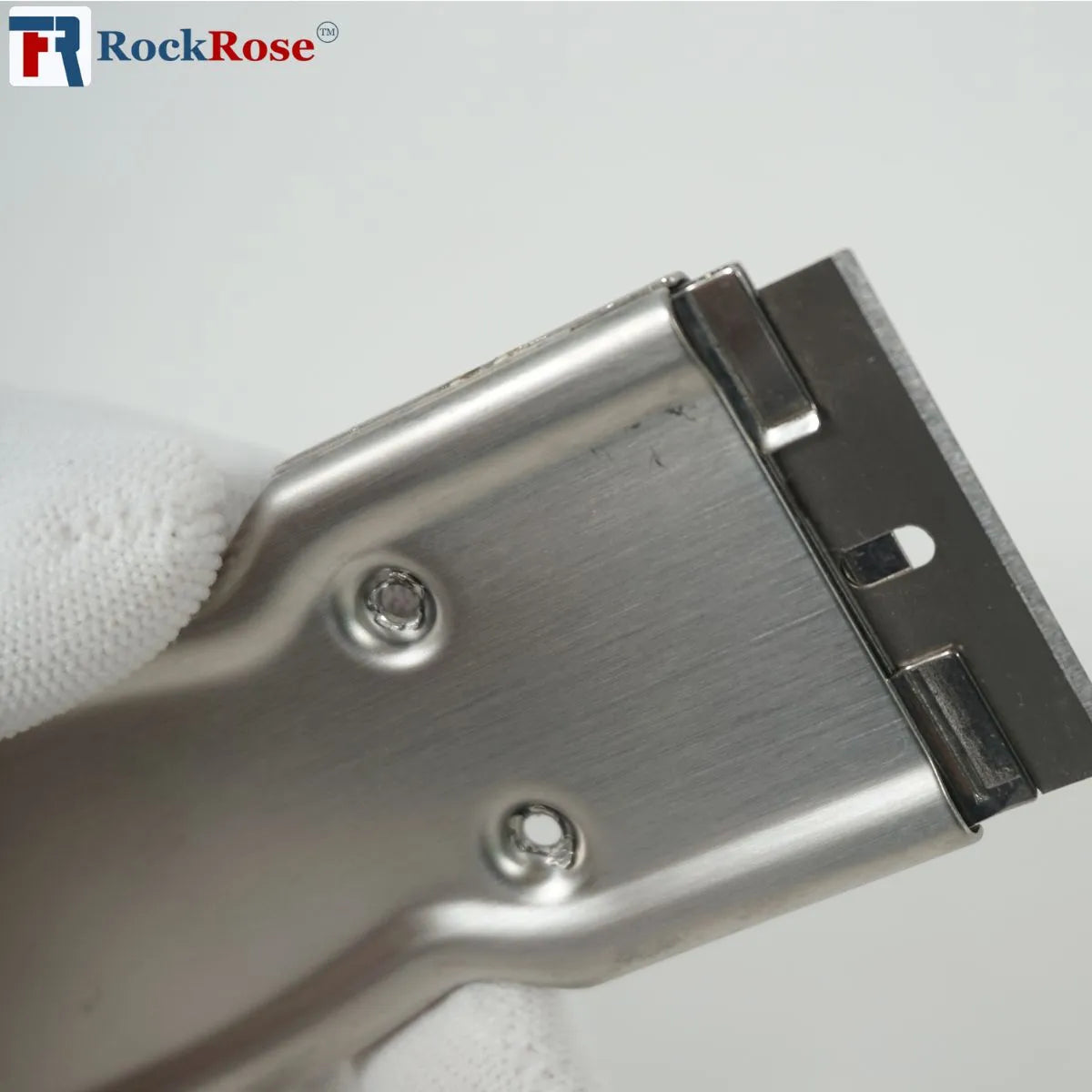 Steel Razor Scraper tool with 'RockRose' branding on a white background