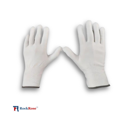 Rockrose Application Gloves Perfect for Smooth Installation of Vinyl Wrap & Paint Protection Film - Polyester Nylon Work Gloves with Grip - Comfortable & Moisture Release Automotive Gloves - White