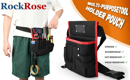 RockRose Heavy-Duty Waist Pouch Tool Belt with Pockets - Pouch for Tools to Store Equipments - Polyester Fabric Material Mechanic Tool Pouch with Adjustable Waist Strap - Hook & Loop Closure