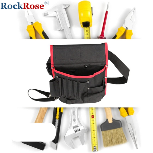 RockRose Heavy-Duty Waist Pouch Tool Belt with Pockets - Pouch for Tools to Store Equipments - Polyester Fabric Material Mechanic Tool Pouch with Adjustable Waist Strap - Hook & Loop Closure