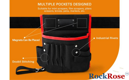 RockRose Heavy-Duty Waist Pouch Tool Belt with Pockets - Pouch for Tools to Store Equipments - Polyester Fabric Material Mechanic Tool Pouch with Adjustable Waist Strap - Hook & Loop Closure