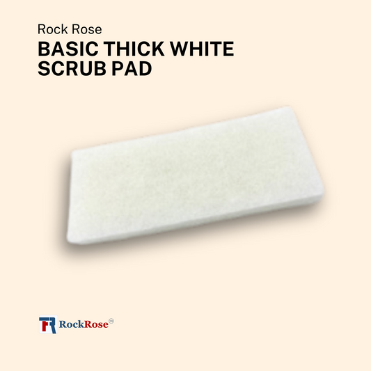 Rockrose Premium White Scrub Pad with Non-Abrasive Design - Lightweight and Comfortable Handling Scrubbing Pad - Reusable and Washable Non Scratch Pad for Gentle Cleaning - White
