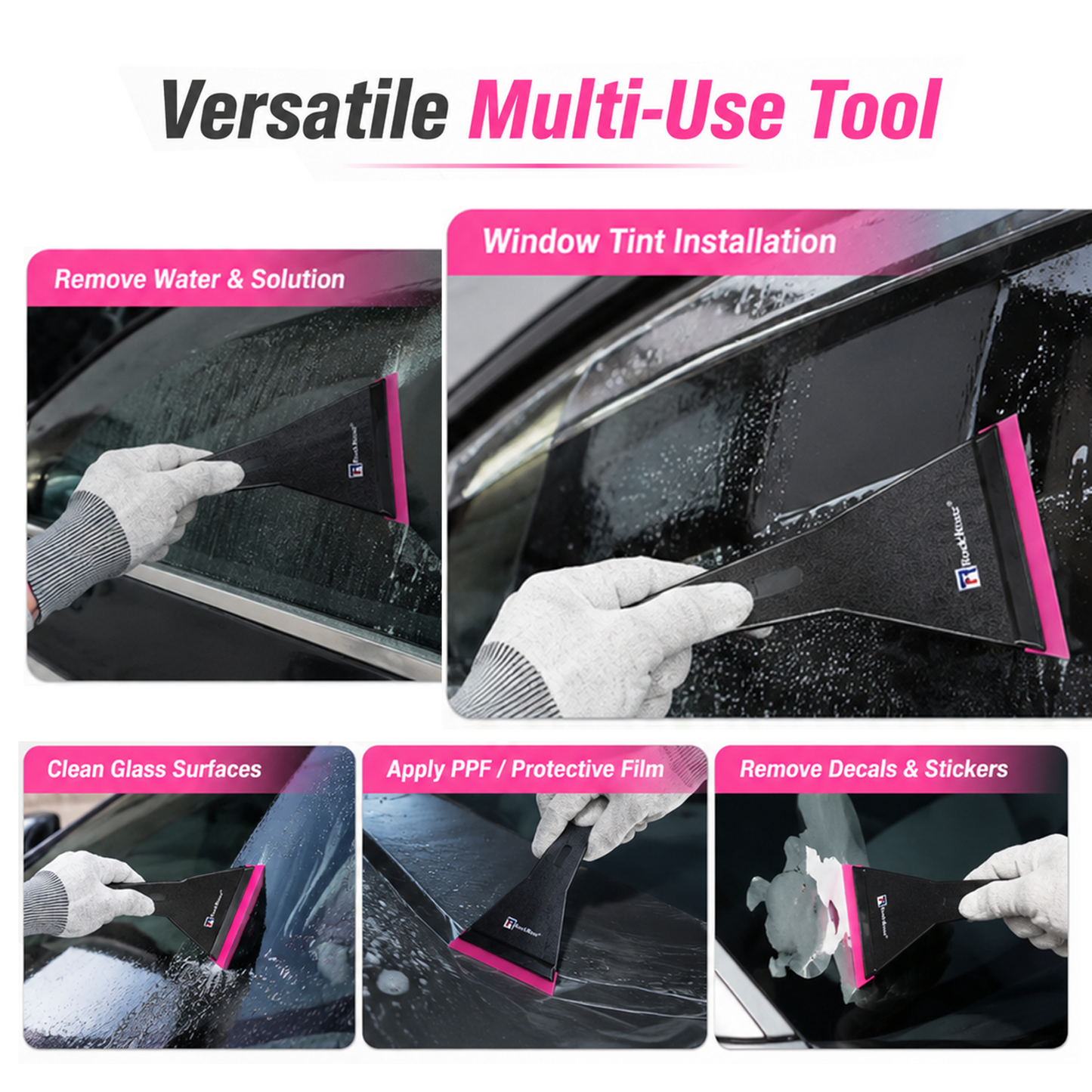 RockRose Long Handle Window Tint Squeegee – Professional Car Tint Tool for Automotive Glass Film, PPF, Vinyl Wrap & Bubble Removal