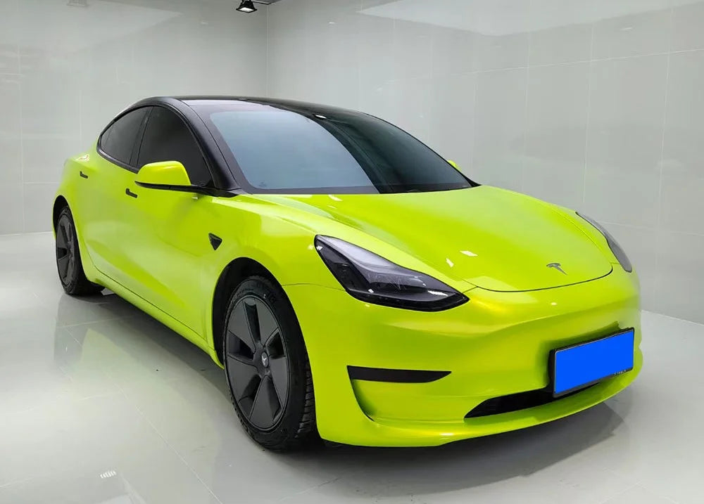 Lime green car on a white background