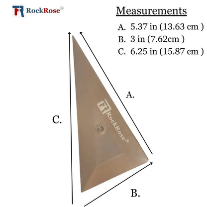 Measurement chart of a triangular tool with RockRose branding