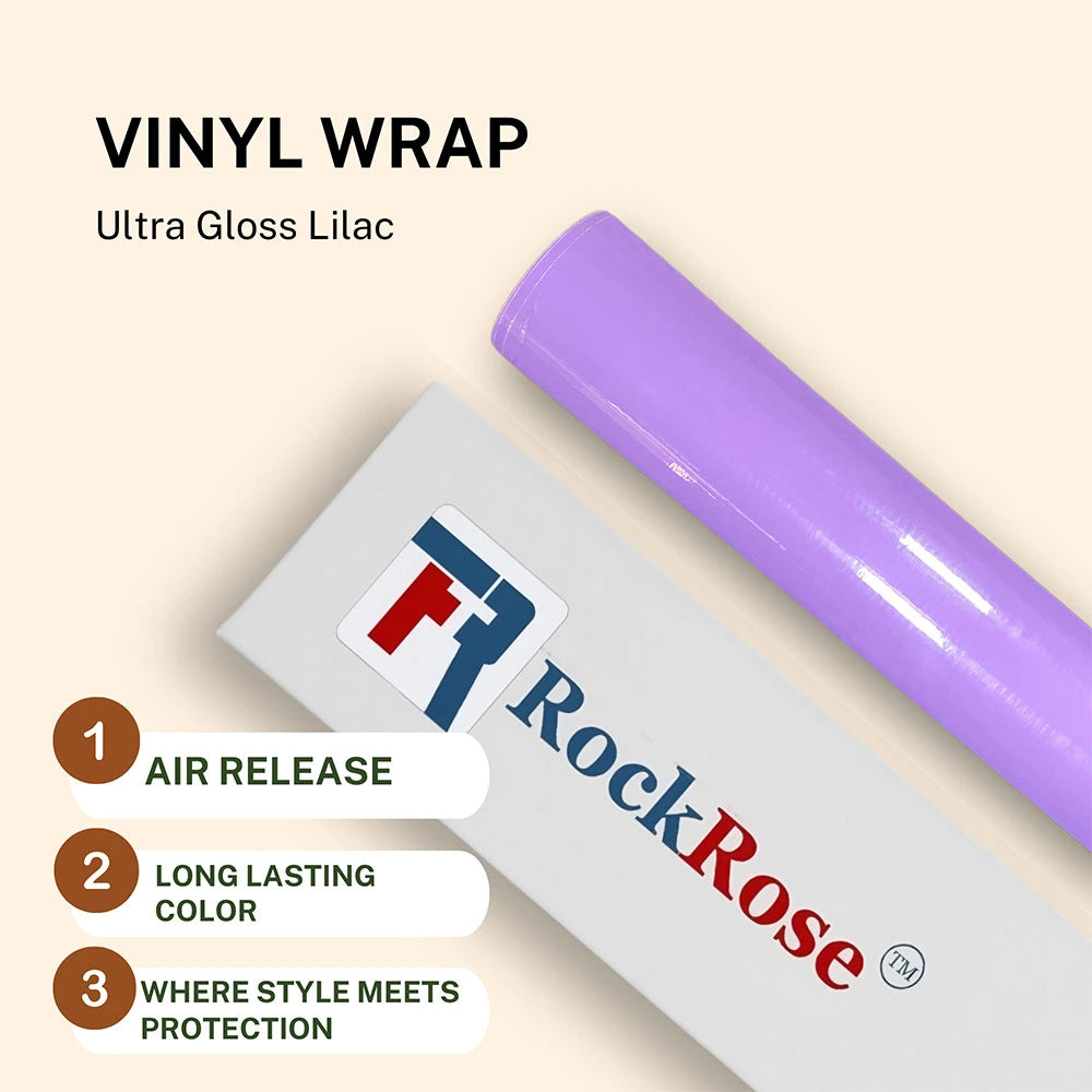 Roll of purple vinyl wrap with RockRose branding on a beige background
