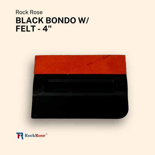 RockRose Black Bondo Squeegee w Felt - 4 Inch: Precision Window Tinting Tool for Auto Glass, Vinyl Wraps, and Paint Applications - 3 Units Pack (Black w Felt)