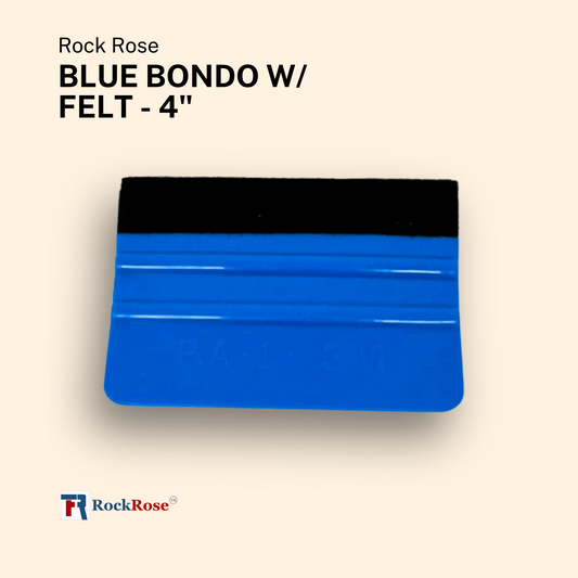 RockRose Black Bondo Squeegee w Felt - 4 Inch: Precision Window Tinting Tool for Auto Glass, Vinyl Wraps, and Paint Applications - 3 Units Pack (Blue w Felt)