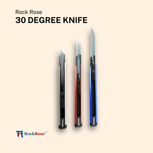 Rockrose Snap Off Blade with Comfortable Grip - Lightweight Retractable Design Utility Knife Blades for Precision Cutting - Stainless Steel Cutting Blade with Locking Grooves - 9MM 30 Degree Knife