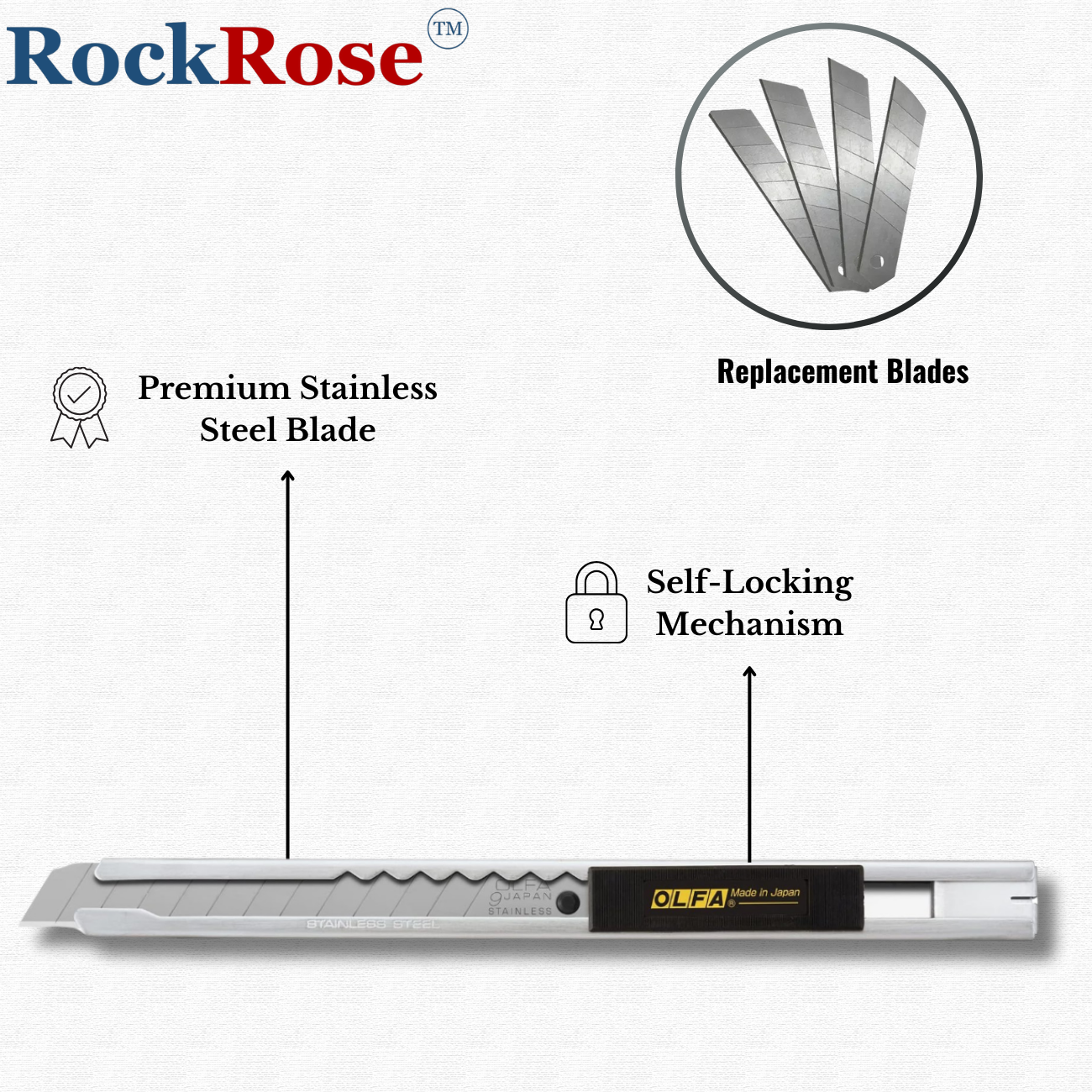 RockRose Snap Off Blade Knife with Comfortable Grip - Lightweight Design Utility Knife Blades for Precision Cutting - Stainless Steel Cutting Blade with Locking Grooves - SVR-1 Cutting Knife