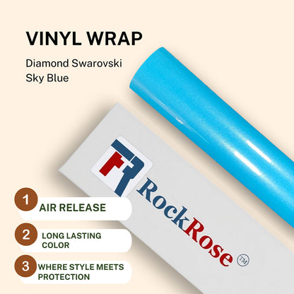 RockRose Diamond Vinyl Wrap - Air Release Feature Vehicle Wrap Vinyl - UV Resistance Adhesive Back Automotive Vinyl - Sky Blue