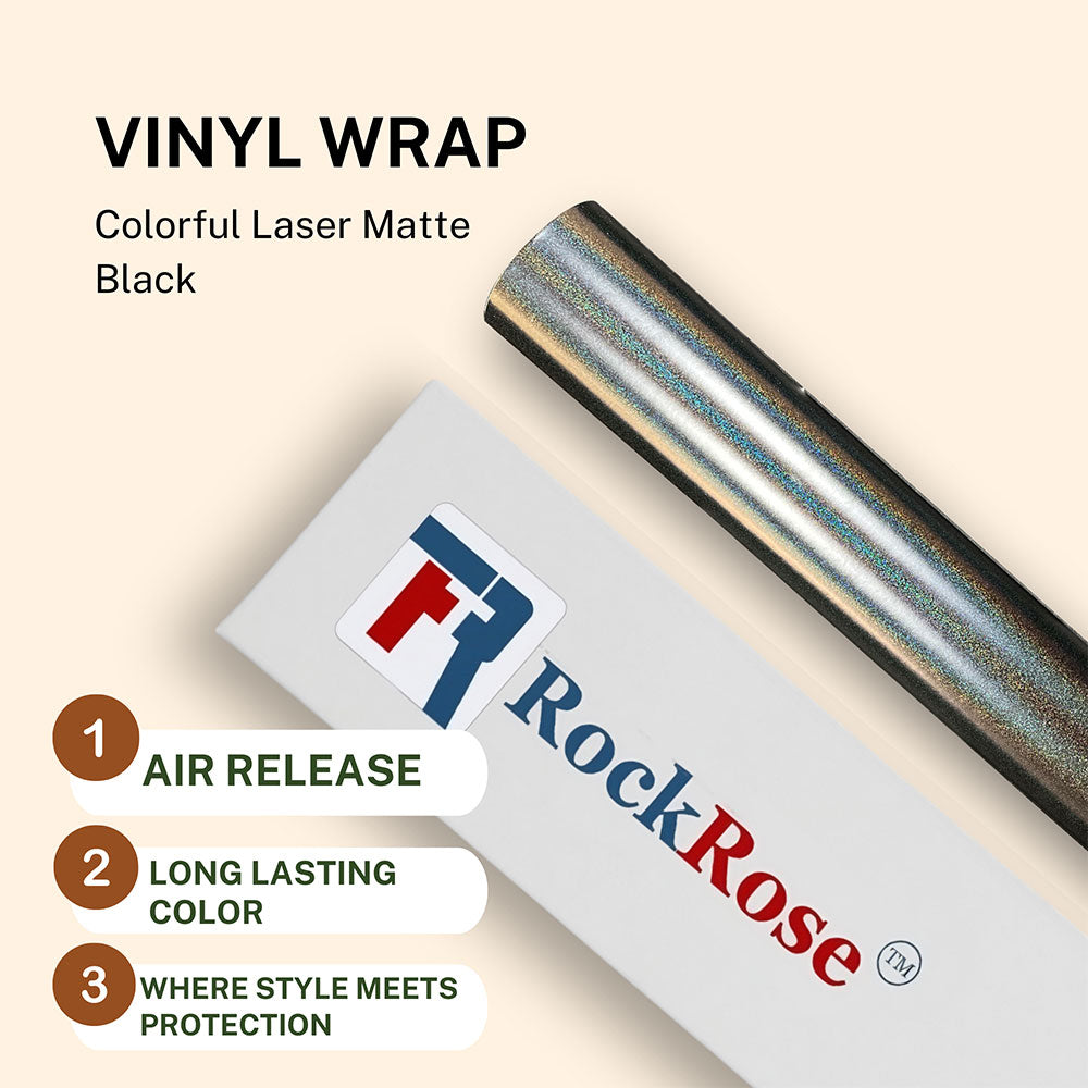 Vinyl wrap colorful laser matte black with rockose logo and packaging with air release long lasting color and style meets protection