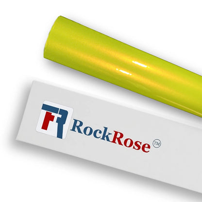 Roll of yellow material with RockRose branding on a white background