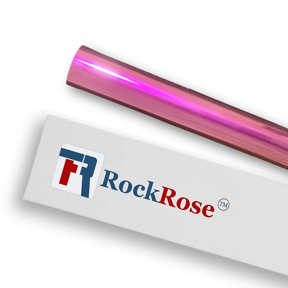 Roll of pink metallic foil with RockRose branding on a white background color pansy