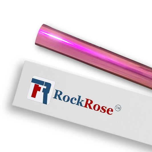 Roll of pink metallic foil with RockRose branding on a white background color pansy