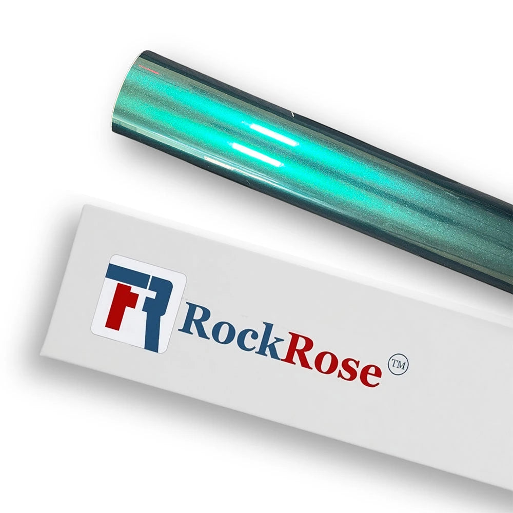 Roll of black charm green material with RockRose branding on a white background