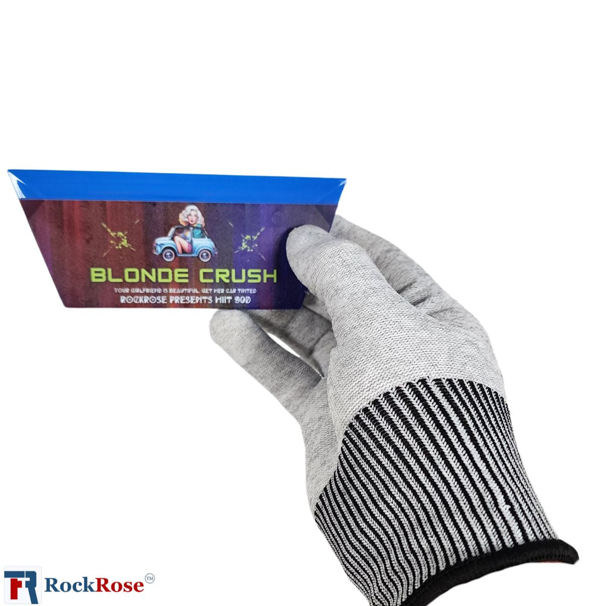 blonde crush level blade on blue color while wearing gloves