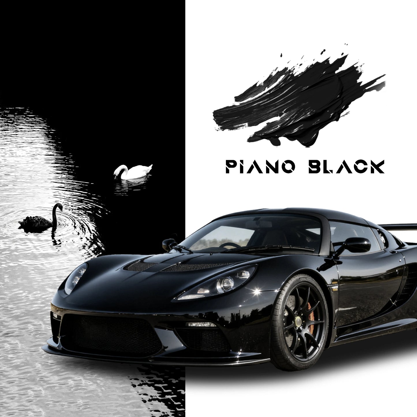 Ultra gloss RockRose Black Vinyl Wrap before and after – mirror-shine car wrap film that restores and enhances vehicle appearance.