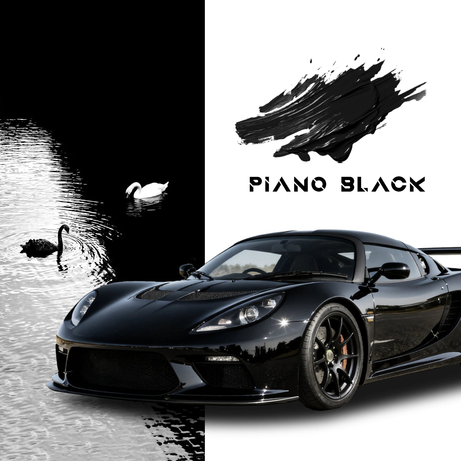 Ultra gloss RockRose Black Vinyl Wrap before and after – mirror-shine car wrap film that restores and enhances vehicle appearance.