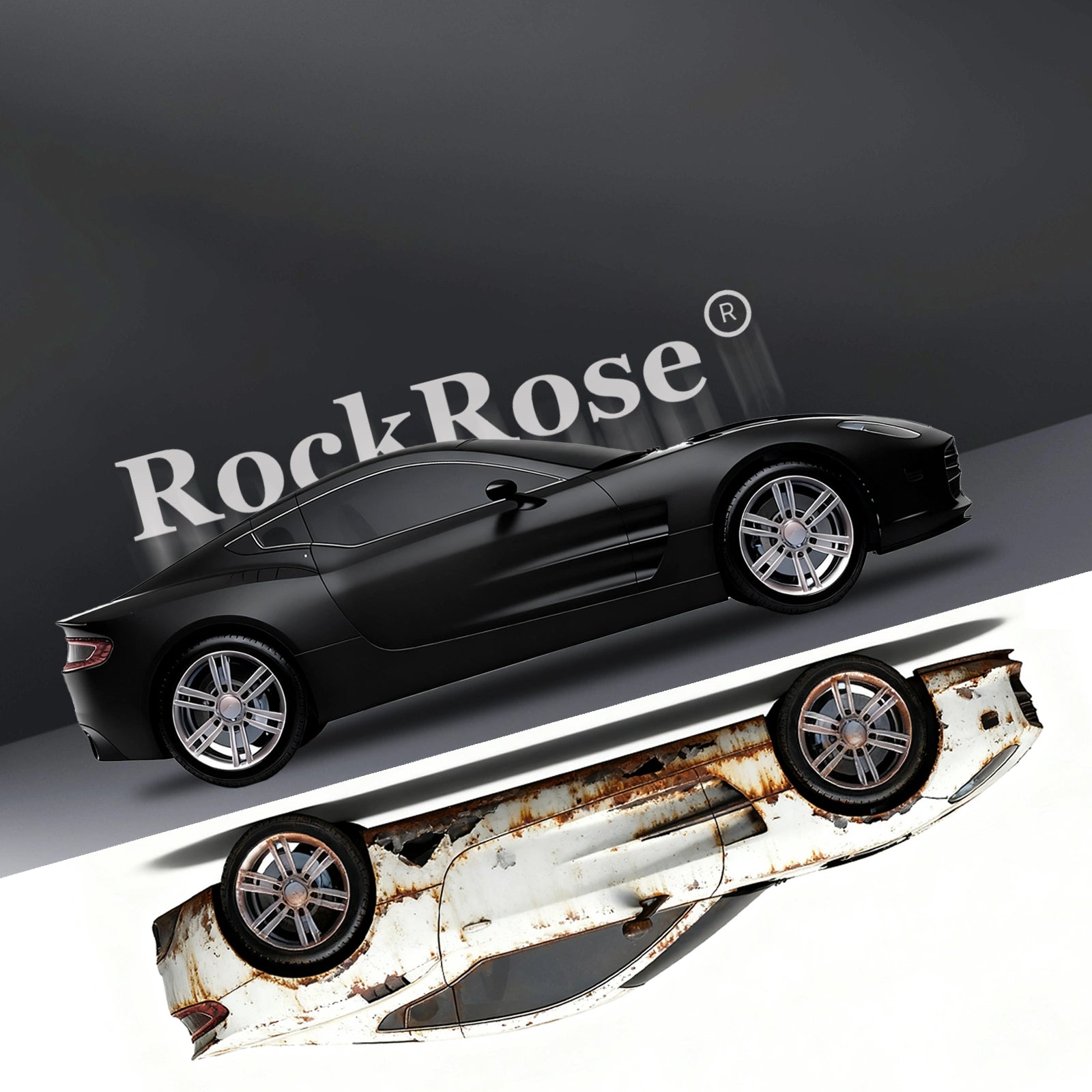 Full car transformation using RockRose Matte Black Vinyl Wrap – elegant, durable, and weather-resistant matte black finish.