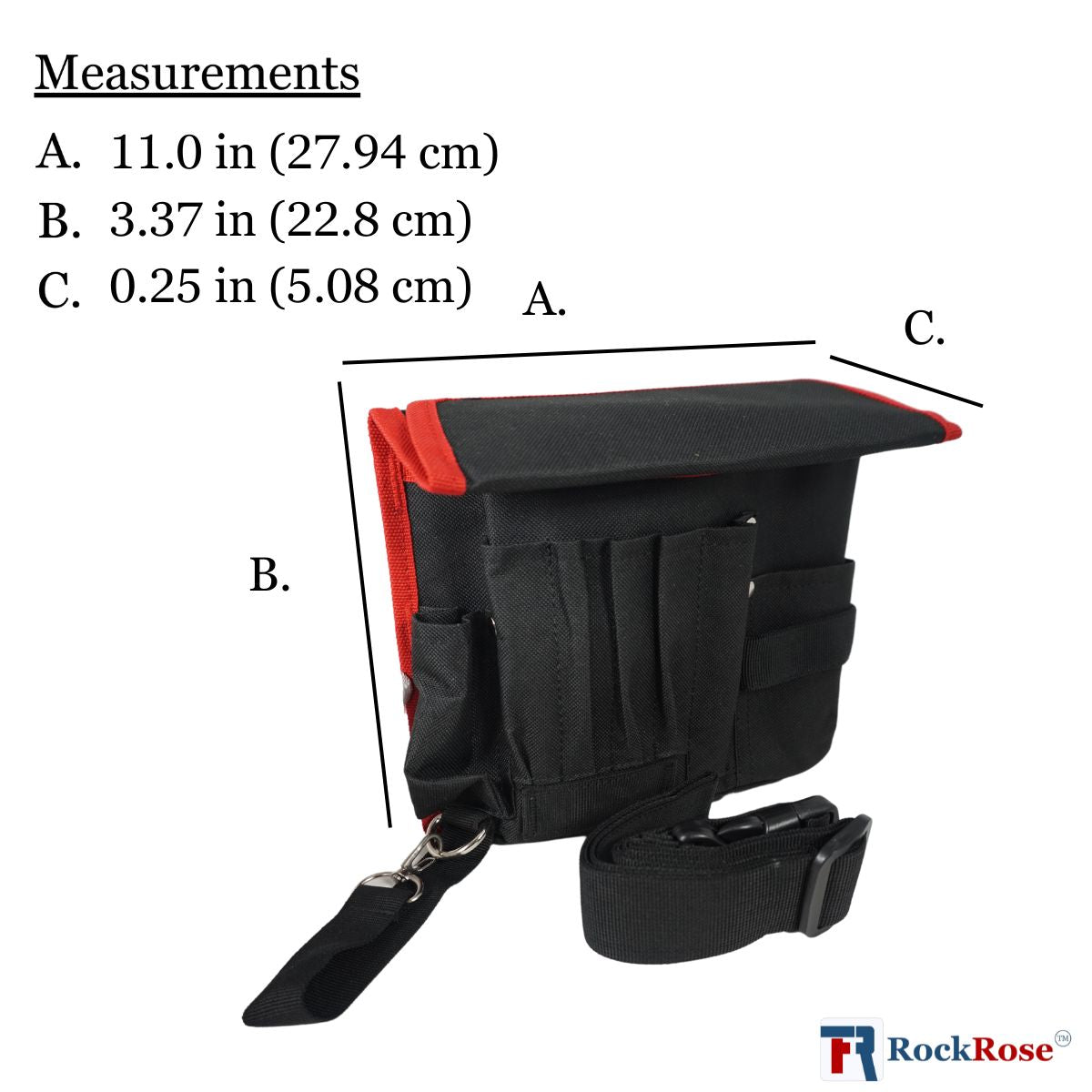 RockRose Heavy-Duty Waist Pouch Tool Belt with Pockets - Pouch for Tools to Store Equipments - Polyester Fabric Material Mechanic Tool Pouch with Adjustable Waist Strap - Hook & Loop Closure